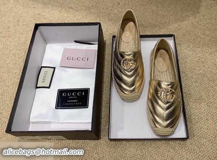 Low Cost Gucci Glitter Espadrilles G96301 Gold With Crystal Double G 2019