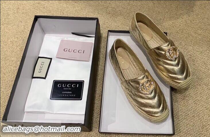 Low Cost Gucci Glitter Espadrilles G96301 Gold With Crystal Double G 2019