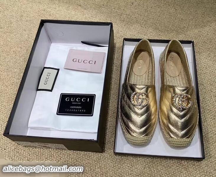 Low Cost Gucci Glitter Espadrilles G96301 Gold With Crystal Double G 2019