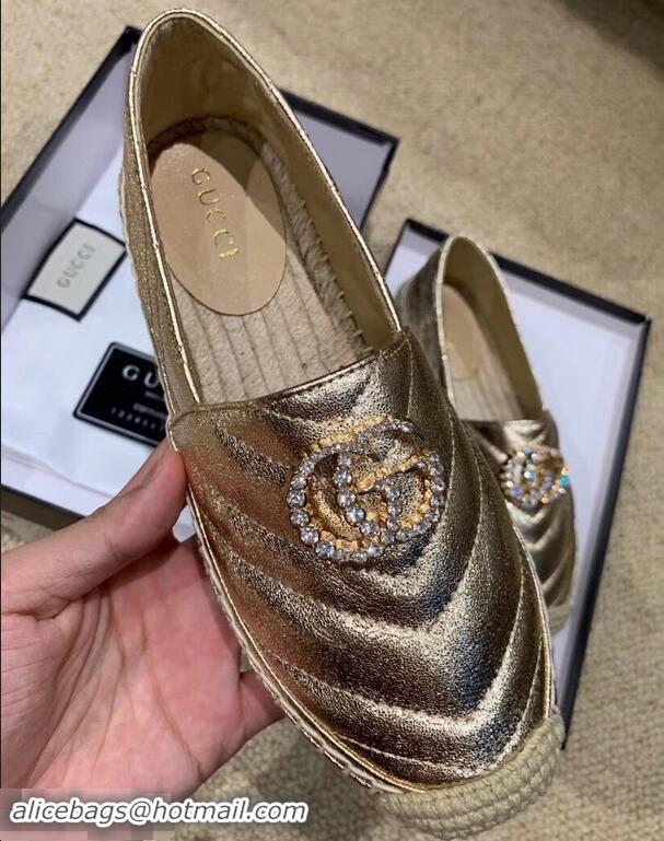 Low Cost Gucci Glitter Espadrilles G96301 Gold With Crystal Double G 2019