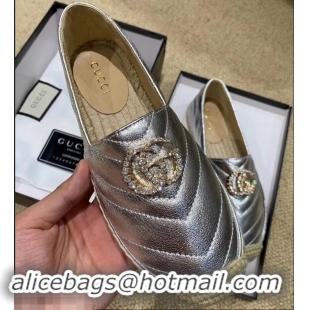 OUTLETS Gucci Glitter Espadrilles G96301 Silver With Crystal Double G 2019