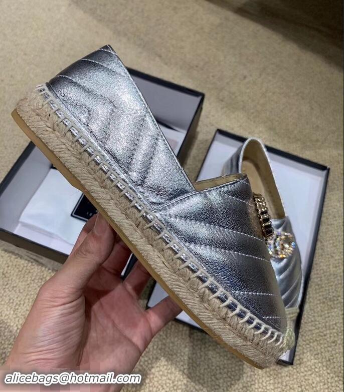 OUTLETS Gucci Glitter Espadrilles G96301 Silver With Crystal Double G 2019