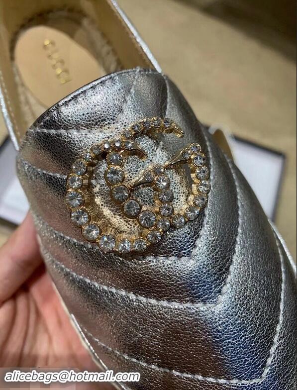 OUTLETS Gucci Glitter Espadrilles G96301 Silver With Crystal Double G 2019