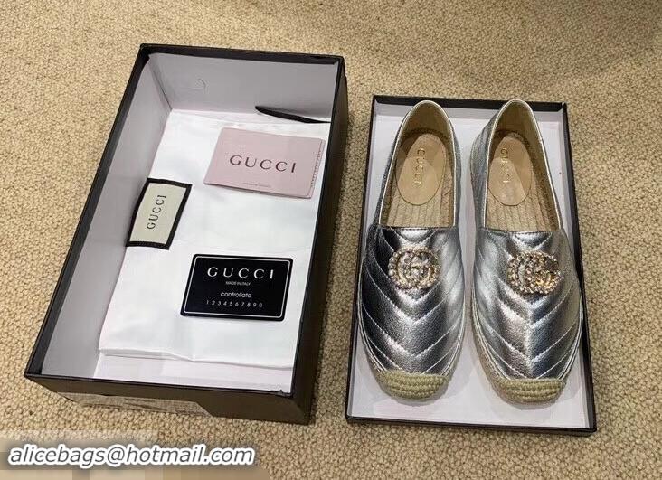 OUTLETS Gucci Glitter Espadrilles G96301 Silver With Crystal Double G 2019