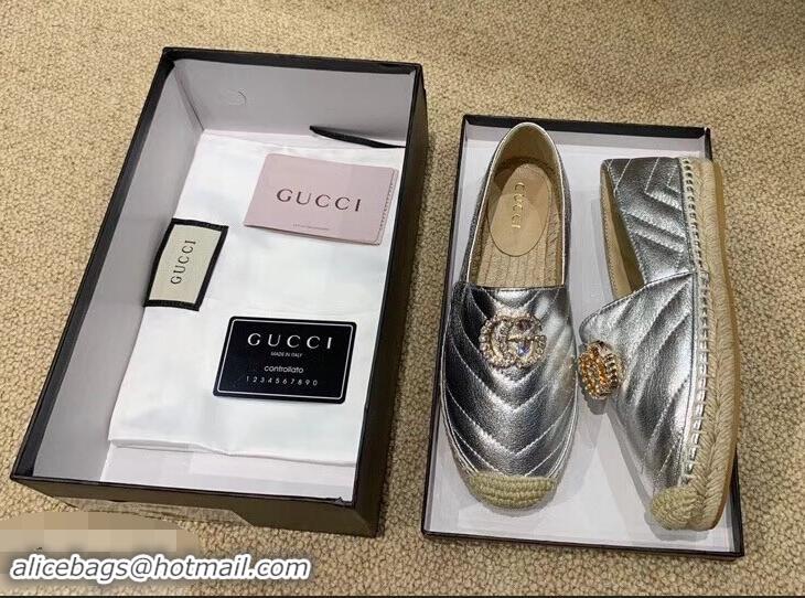 OUTLETS Gucci Glitter Espadrilles G96301 Silver With Crystal Double G 2019