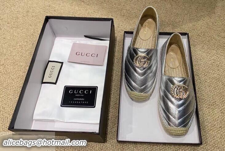 OUTLETS Gucci Glitter Espadrilles G96301 Silver With Crystal Double G 2019