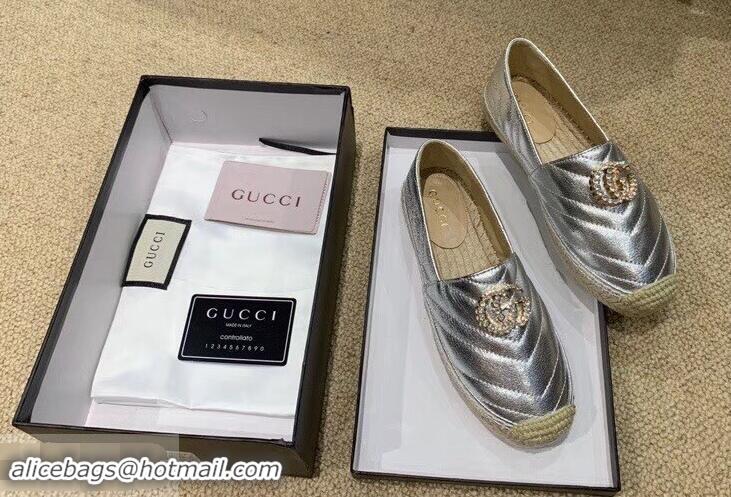 OUTLETS Gucci Glitter Espadrilles G96301 Silver With Crystal Double G 2019