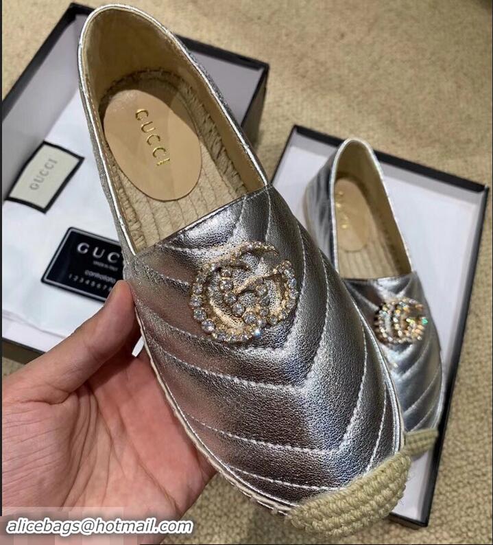 OUTLETS Gucci Glitter Espadrilles G96301 Silver With Crystal Double G 2019