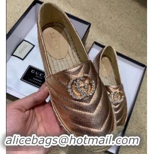 Rebate Gucci Glitter Espadrilles G96301 Pink Gold With Crystal Double G 2019