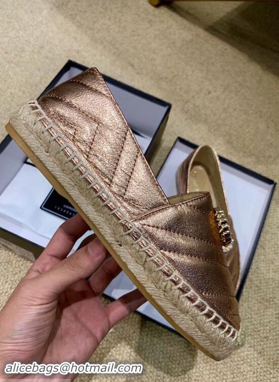 Rebate Gucci Glitter Espadrilles G96301 Pink Gold With Crystal Double G 2019