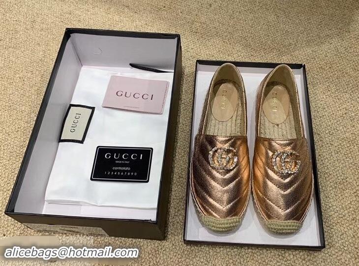 Rebate Gucci Glitter Espadrilles G96301 Pink Gold With Crystal Double G 2019