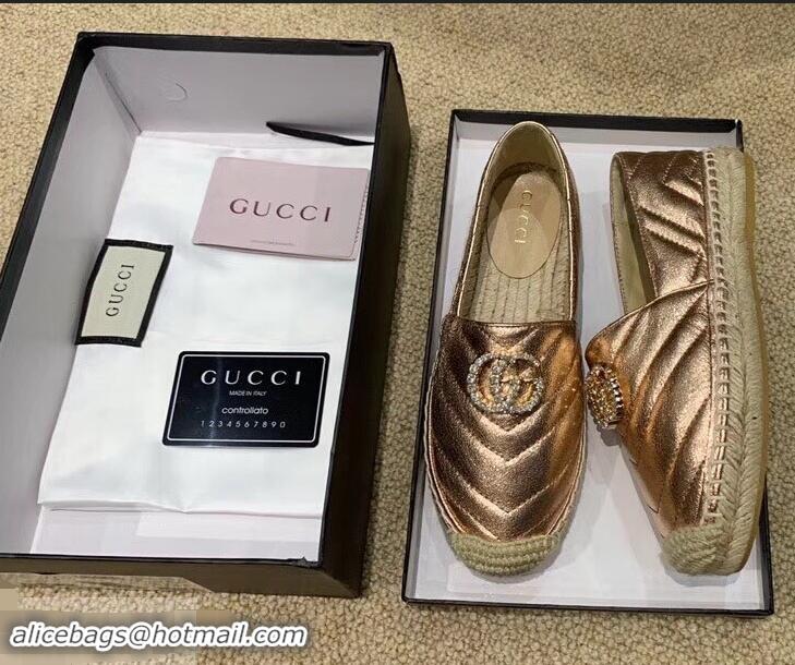 Rebate Gucci Glitter Espadrilles G96301 Pink Gold With Crystal Double G 2019