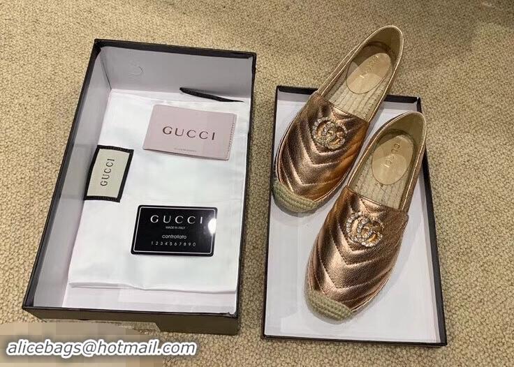 Rebate Gucci Glitter Espadrilles G96301 Pink Gold With Crystal Double G 2019