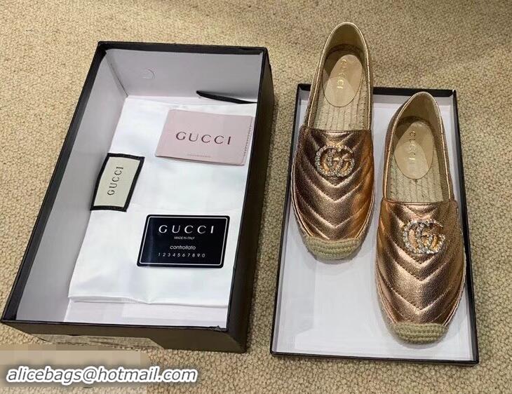 Rebate Gucci Glitter Espadrilles G96301 Pink Gold With Crystal Double G 2019