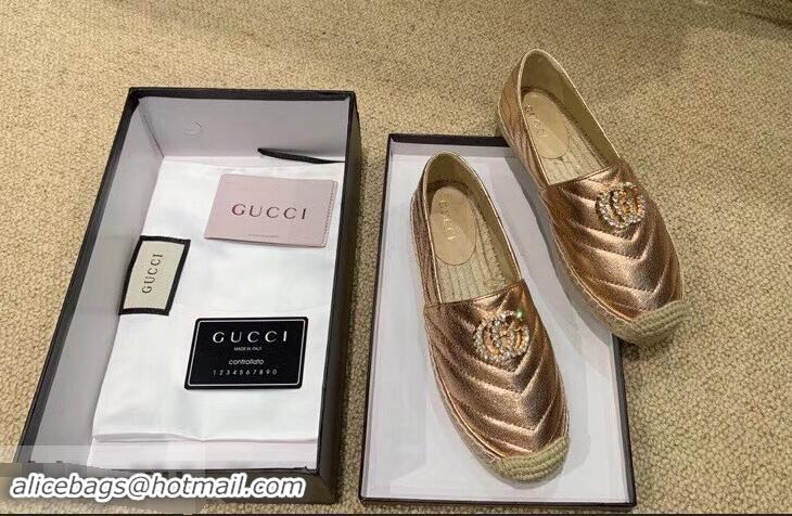 Rebate Gucci Glitter Espadrilles G96301 Pink Gold With Crystal Double G 2019