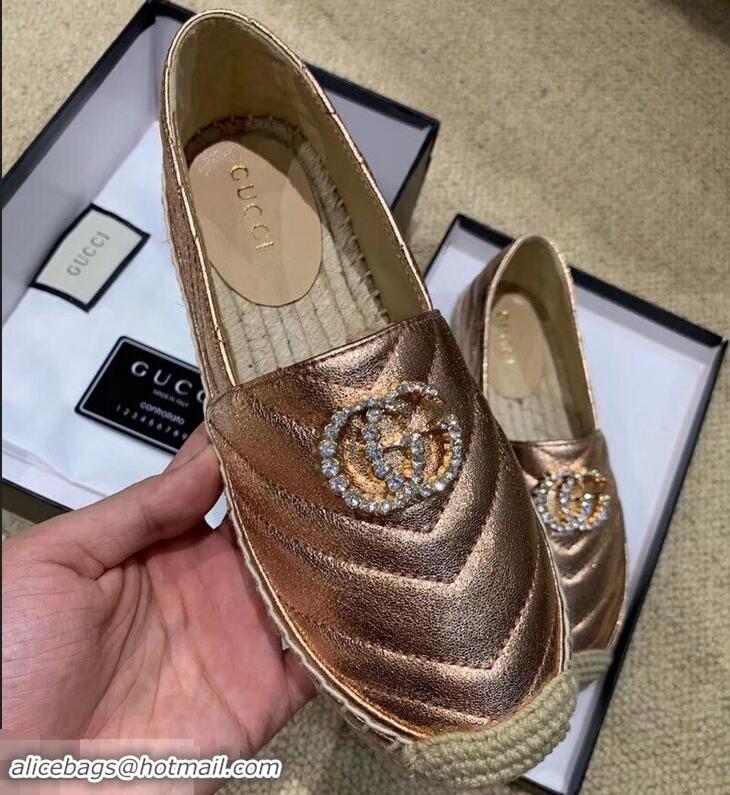 Rebate Gucci Glitter Espadrilles G96301 Pink Gold With Crystal Double G 2019