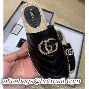 Newly Launched Gucci Glitter Espadrilles Slippers G96305 Black With Crystal Double G 2019