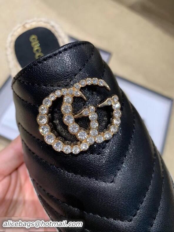 Newly Launched Gucci Glitter Espadrilles Slippers G96305 Black With Crystal Double G 2019