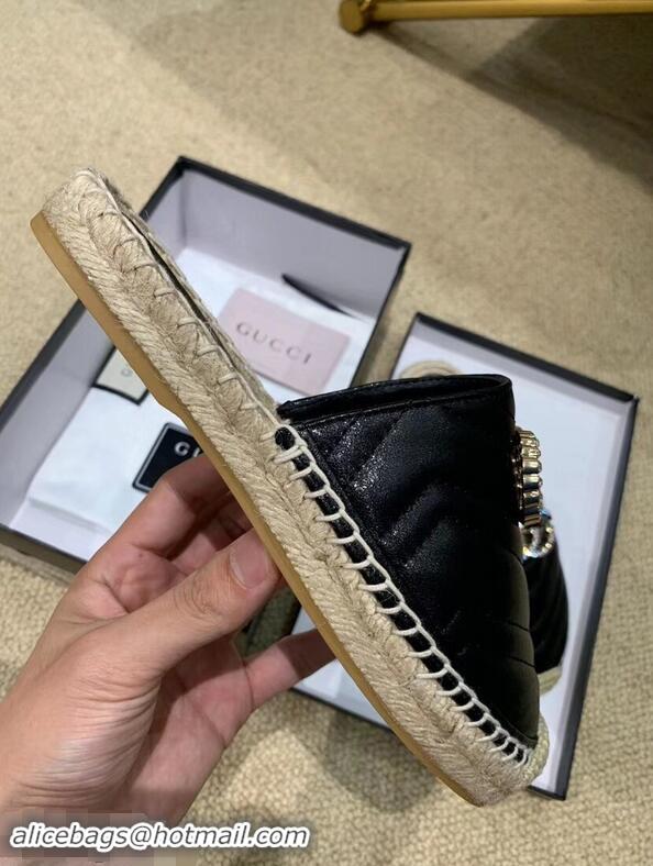 Newly Launched Gucci Glitter Espadrilles Slippers G96305 Black With Crystal Double G 2019