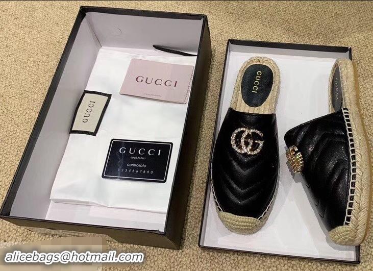 Newly Launched Gucci Glitter Espadrilles Slippers G96305 Black With Crystal Double G 2019