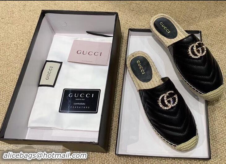 Newly Launched Gucci Glitter Espadrilles Slippers G96305 Black With Crystal Double G 2019