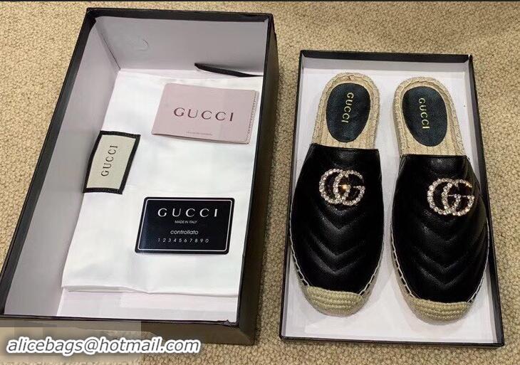 Newly Launched Gucci Glitter Espadrilles Slippers G96305 Black With Crystal Double G 2019