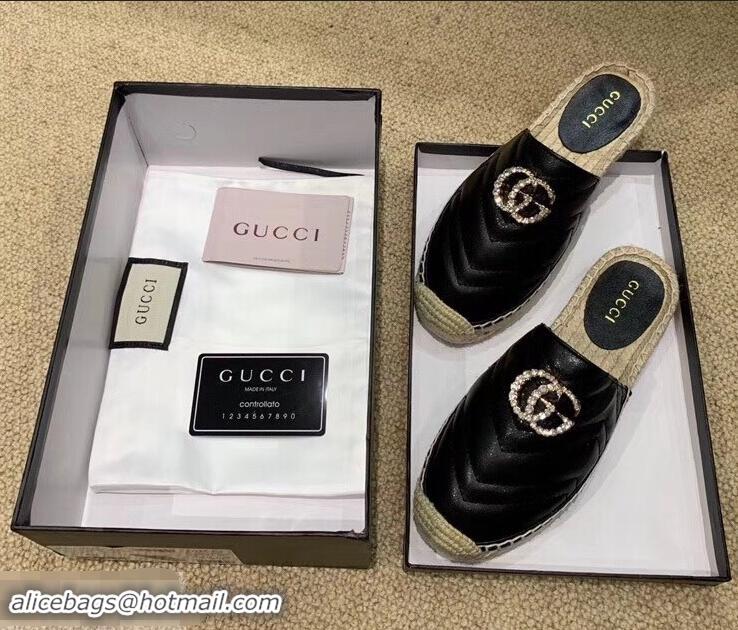 Newly Launched Gucci Glitter Espadrilles Slippers G96305 Black With Crystal Double G 2019