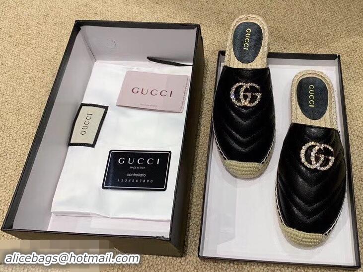 Newly Launched Gucci Glitter Espadrilles Slippers G96305 Black With Crystal Double G 2019