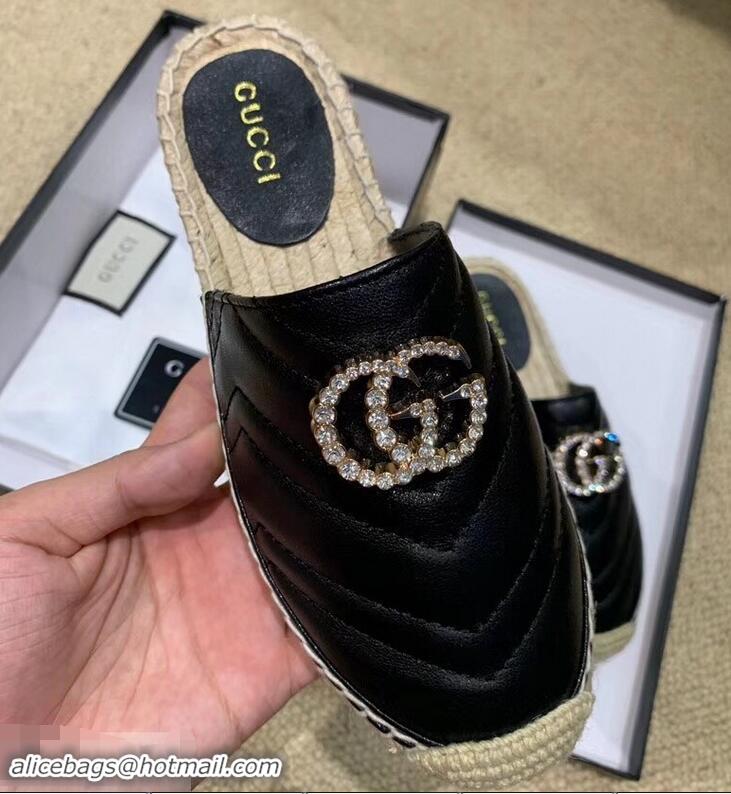 Newly Launched Gucci Glitter Espadrilles Slippers G96305 Black With Crystal Double G 2019