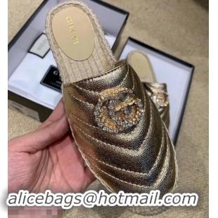 Inexpensive Gucci Glitter Espadrilles Slippers G96305 Gold With Crystal Double G 2019