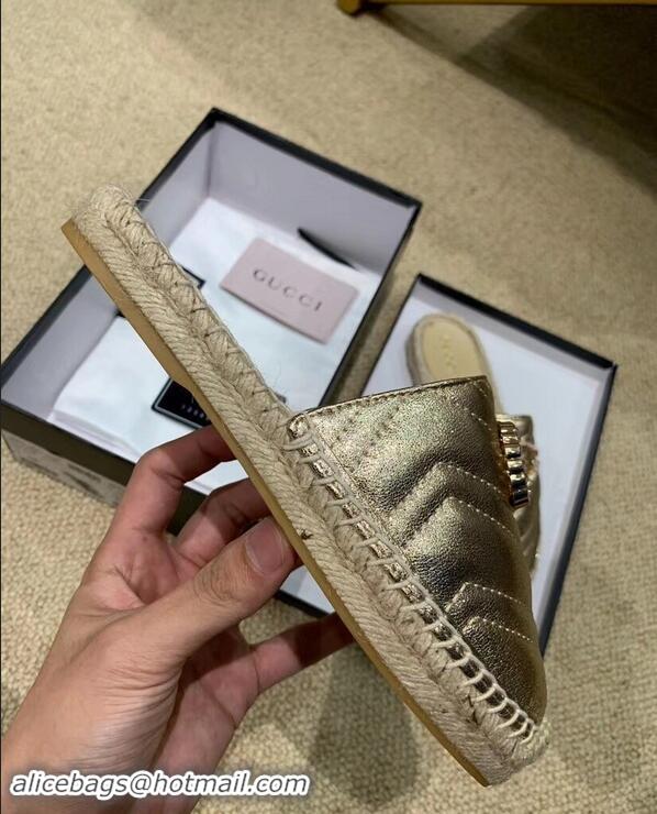 Inexpensive Gucci Glitter Espadrilles Slippers G96305 Gold With Crystal Double G 2019