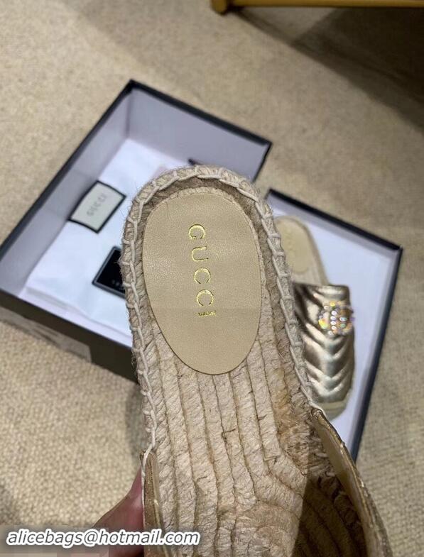 Inexpensive Gucci Glitter Espadrilles Slippers G96305 Gold With Crystal Double G 2019