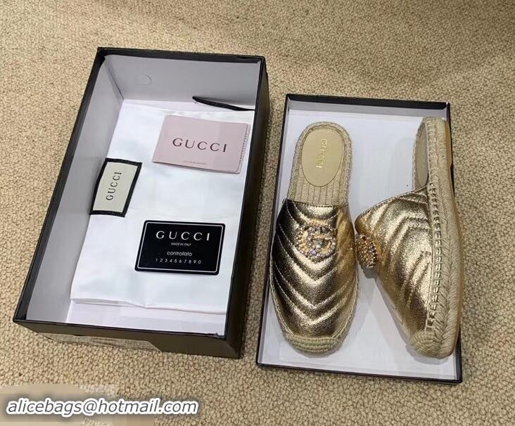 Inexpensive Gucci Glitter Espadrilles Slippers G96305 Gold With Crystal Double G 2019