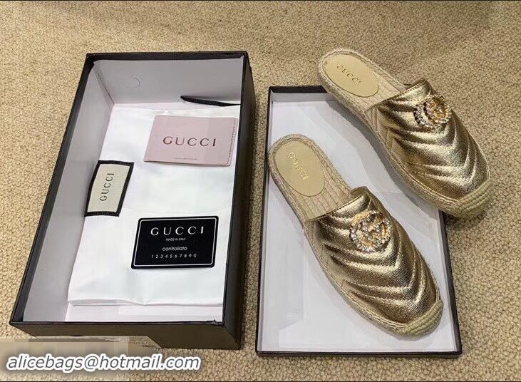 Inexpensive Gucci Glitter Espadrilles Slippers G96305 Gold With Crystal Double G 2019