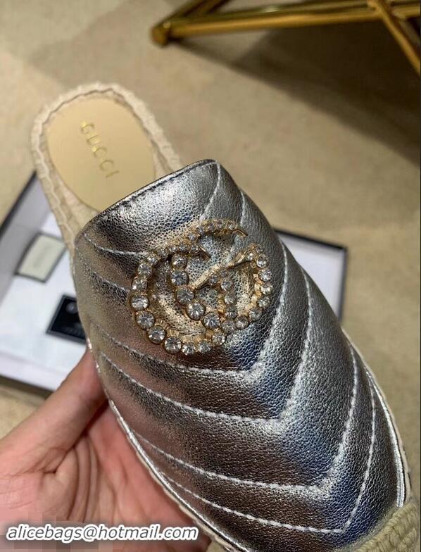 Discount Gucci Glitter Espadrilles Slippers G96305 Silver With Crystal Double G 2019