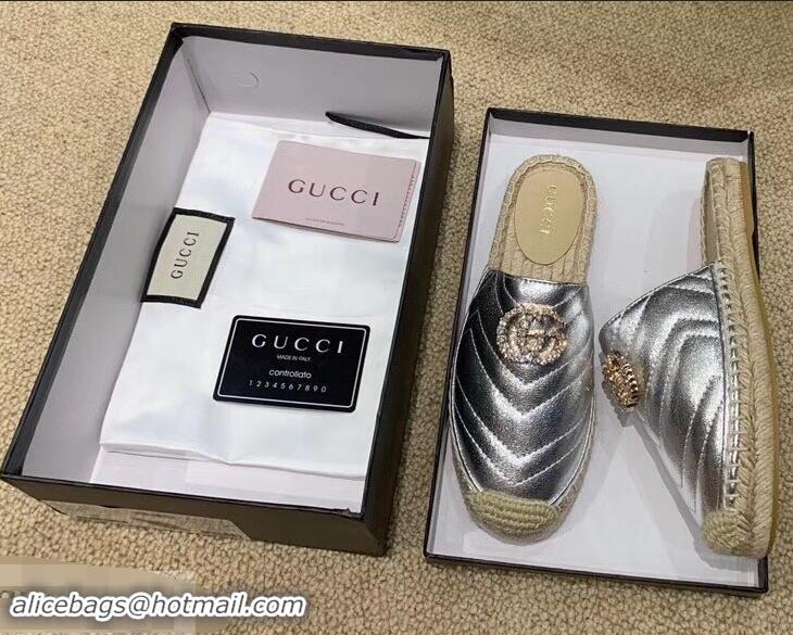 Discount Gucci Glitter Espadrilles Slippers G96305 Silver With Crystal Double G 2019