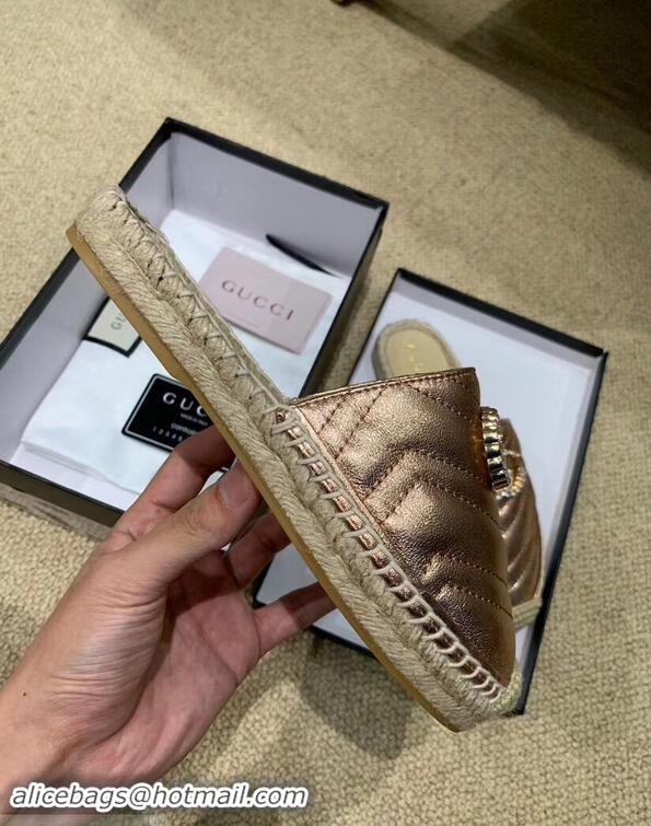 Cheap Gucci Glitter Espadrilles Slippers G96305 Pink Gold With Crystal Double G 2019