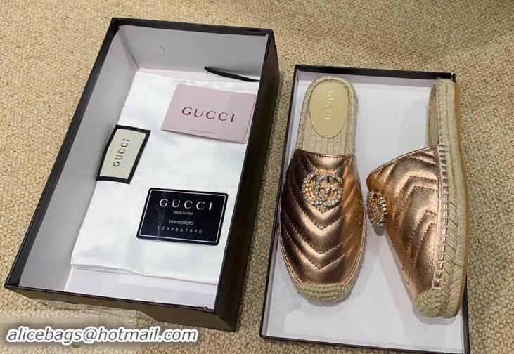 Cheap Gucci Glitter Espadrilles Slippers G96305 Pink Gold With Crystal Double G 2019