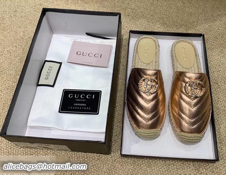 Cheap Gucci Glitter Espadrilles Slippers G96305 Pink Gold With Crystal Double G 2019