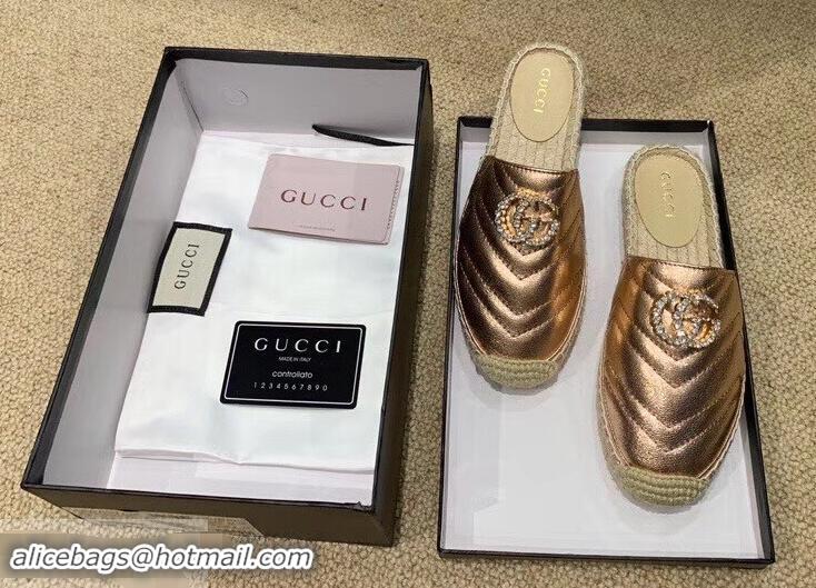 Cheap Gucci Glitter Espadrilles Slippers G96305 Pink Gold With Crystal Double G 2019