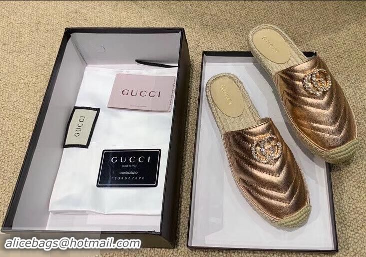 Cheap Gucci Glitter Espadrilles Slippers G96305 Pink Gold With Crystal Double G 2019