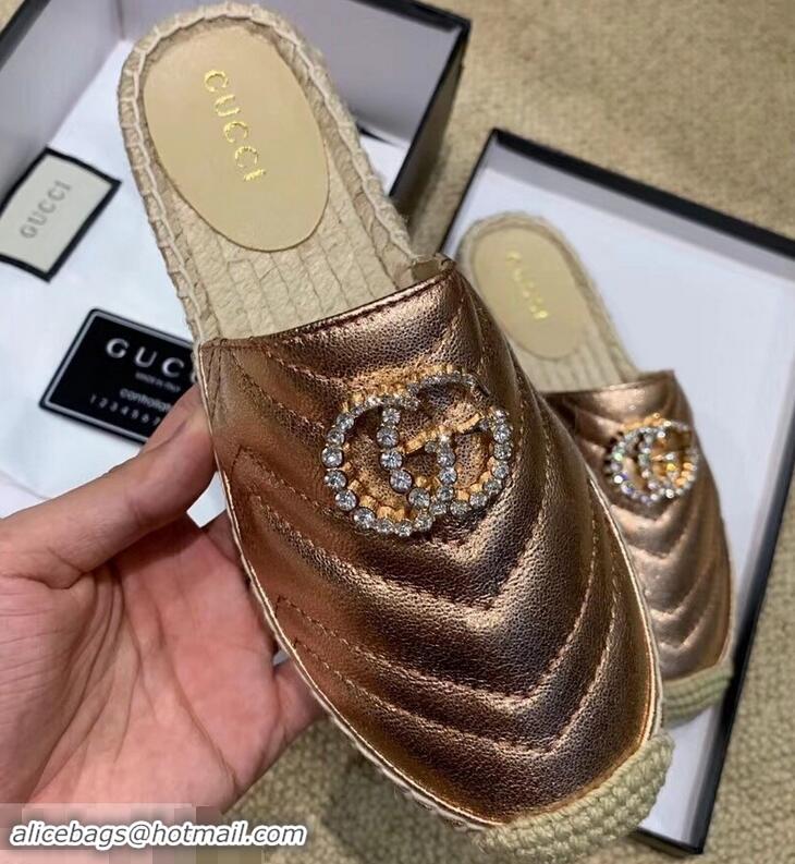 Cheap Gucci Glitter Espadrilles Slippers G96305 Pink Gold With Crystal Double G 2019