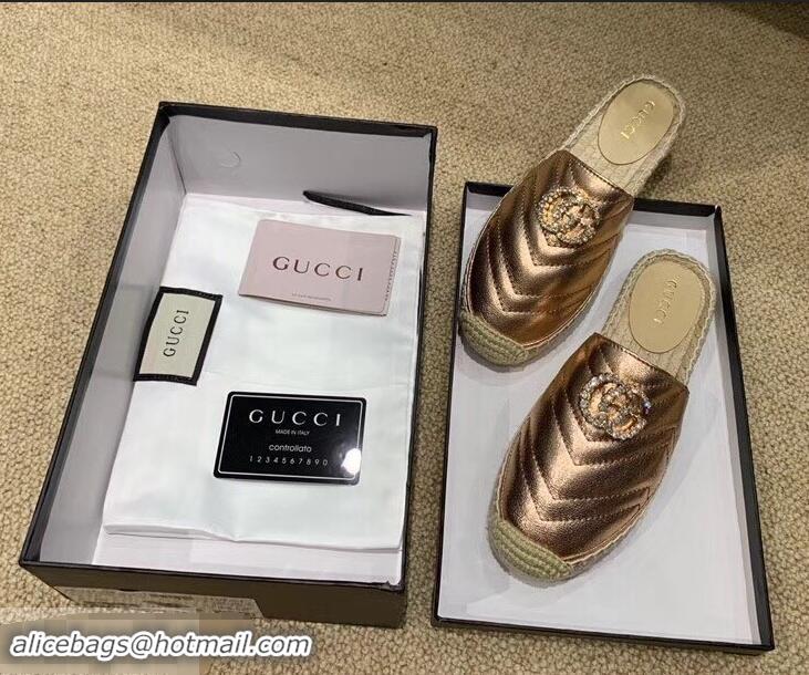 Cheap Gucci Glitter Espadrilles Slippers G96305 Pink Gold With Crystal Double G 2019