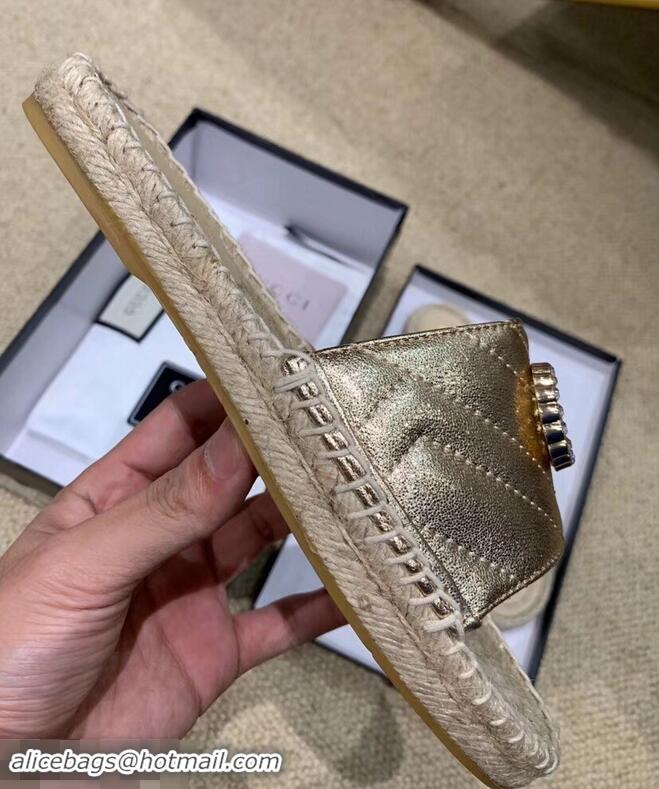 Discount Gucci Glitter Espadrilles Slides Sandals G96309 Gold With Crystal Double G 2019