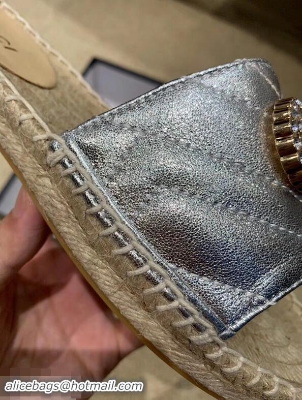 Low Price Gucci Glitter Espadrilles Slides Sandals G96309 Silver With Crystal Double G 2019