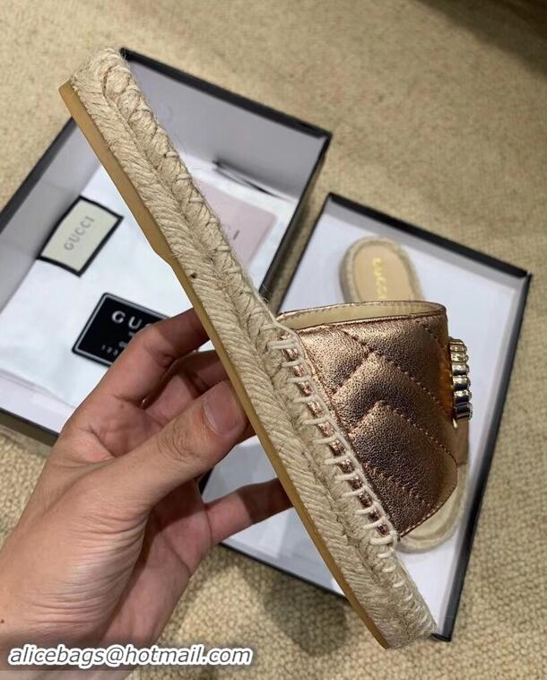 Top Quality Gucci Glitter Espadrilles Slides Sandals G96309 Pink Gold With Crystal Double G 2019