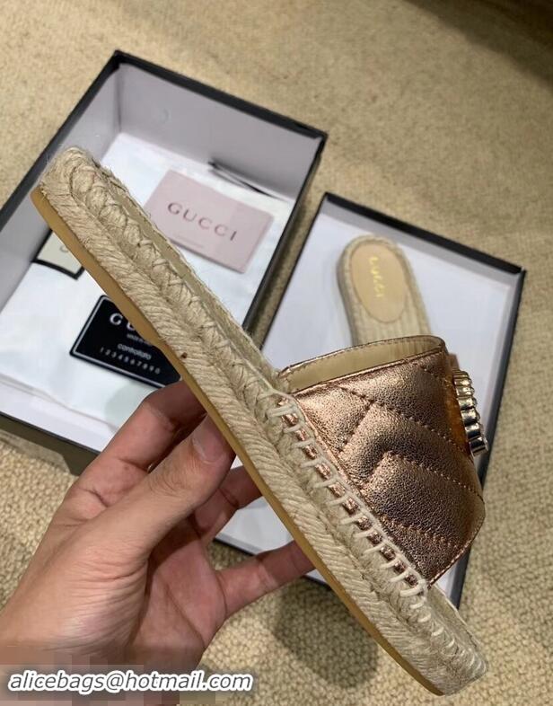 Top Quality Gucci Glitter Espadrilles Slides Sandals G96309 Pink Gold With Crystal Double G 2019