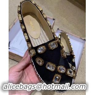 Hot Sale Gucci Canvas Espadrilles 573025 Black with Crystals 2019