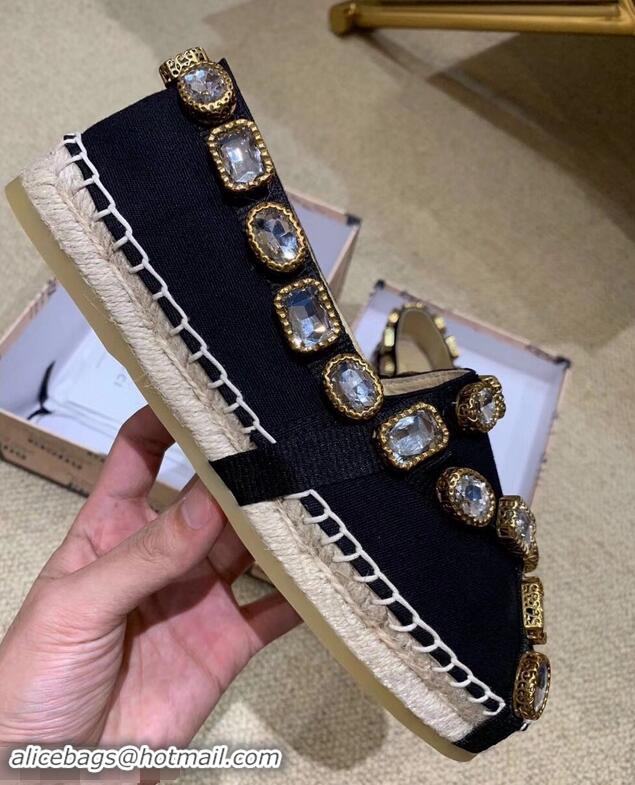 Hot Sale Gucci Canvas Espadrilles 573025 Black with Crystals 2019