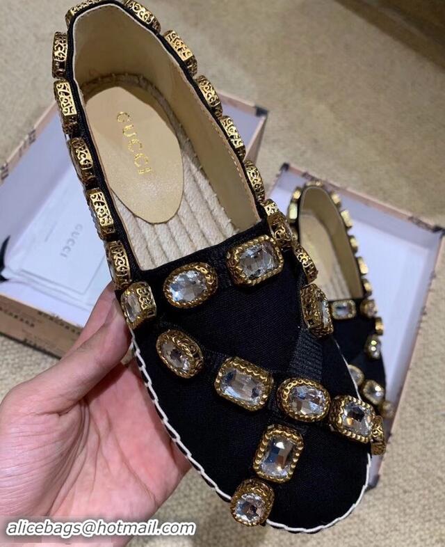 Hot Sale Gucci Canvas Espadrilles 573025 Black with Crystals 2019